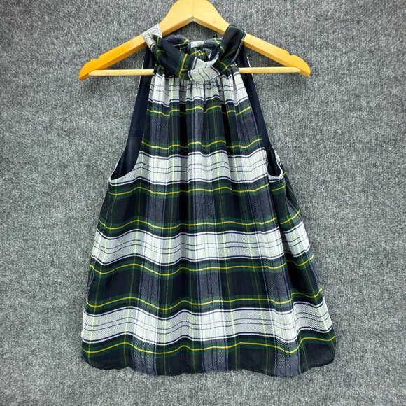 J.Crew‎ Plaid Halter Top Size 10 Tartan Check Tie Back Mock Neck Academia Preppy - Picture 1 of 15